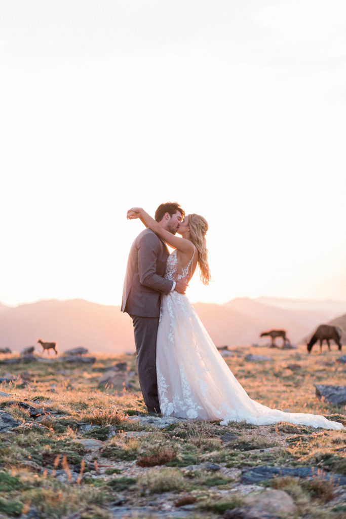 Bride and groom first look on Trail Ridge Road Sunrise Elopement in Rocky Mountain National Park RMNP by Diana Coulter