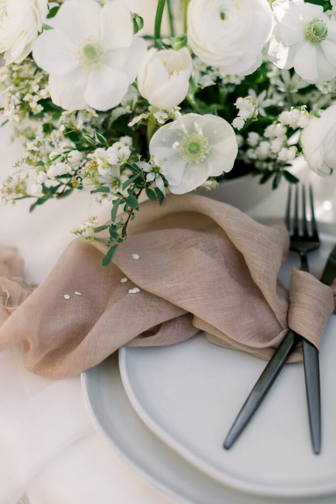 lily of the valley white neutral tablescape luxury wedding inspiration