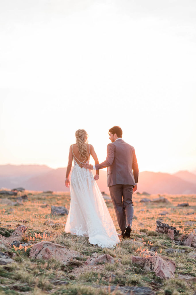 Bride and groom first look on Trail Ridge Road Sunrise Elopement in Rocky Mountain National Park RMNP by Diana Coulter