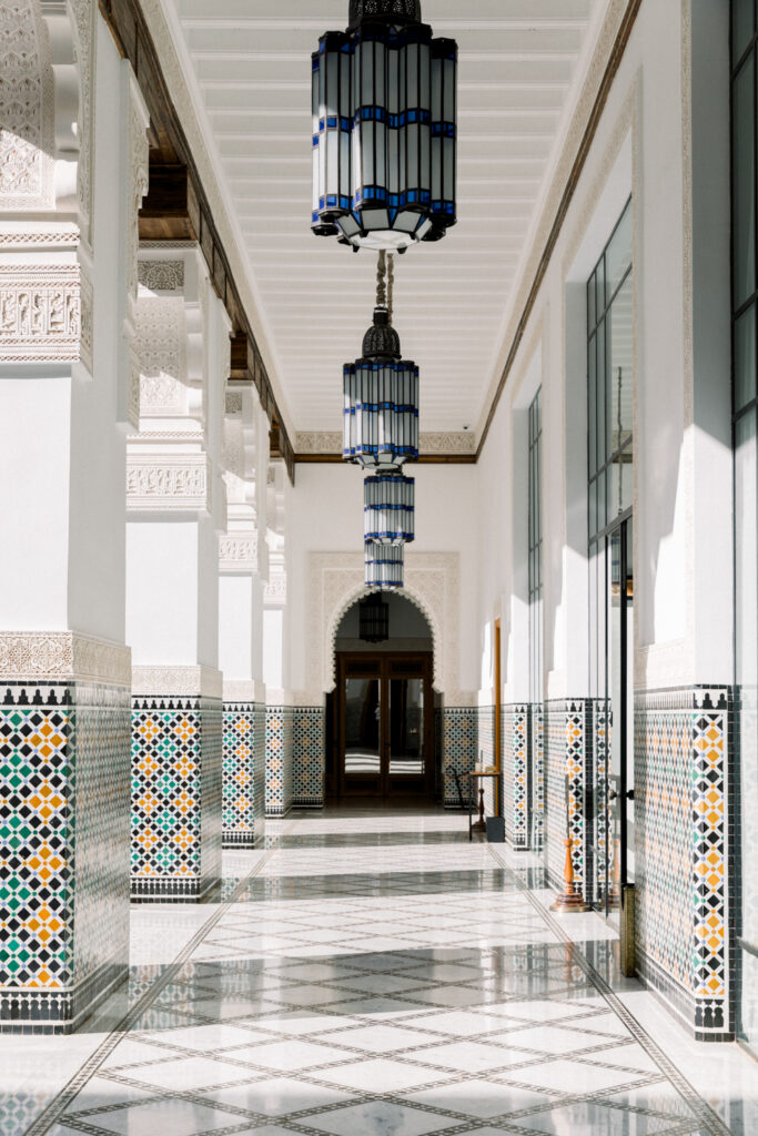 The opulent hallways at the Oberoi in Marrakech
