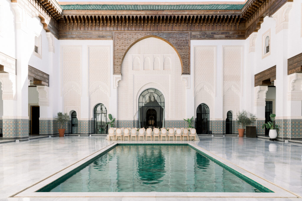 The courtyard at the Oberoi in Marrakech. A luxury Moroccan Wedding Venue 